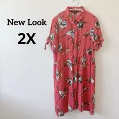 ワンピース 【2X】 花柄 ピンクオレンジ 夏 春 レディース お出かけ