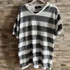 AZUL by moussy ストライプ Vネック Tシャツ L