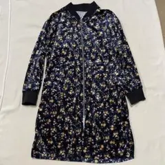 花柄ベルベットジップアップジャケットロングブルゾン