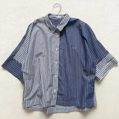 Qualite カリテ ブルーストライプ ゆったり涼しいさらさらブラウス 