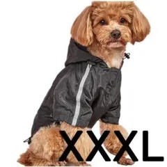 【在庫処分品】犬用 レインコート ブラック サイズXXXL 帽子付 防寒 散歩