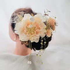 卒業式髪飾り　成人式髪飾り　結婚式髪飾り　パール蝶々簪　水引　金箔　袴　七五三