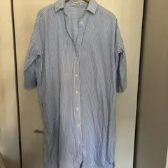 サマンサモスモス青と白のストライプ 半袖シャツワンピース