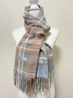 【ラスト1点】100%パシュミナカシミヤ大判ストールチェック柄らあたたかい