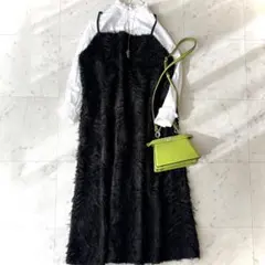 美品 INDIVI 3L 洗える 25SS ジャカード キャミワンピース 黒