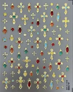 ネイルシール 十字架 ゴールドクロス カラーストーン ゴシック RS.368