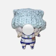 手編みニット帽　猫耳　ロック　メンカラ　水色　ぬい服