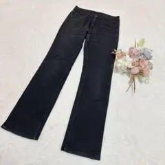 【ユニクロ】ストレートジーンズ デニム ハイライズ ブラック 23インチ S ●