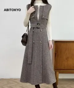 ABITOKYO ウエストマークケープデザインキーネックジャンパースカート