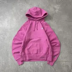 チャンピオンリバースウィーブスウェットフーディパーカーピンク目あり無地S古着