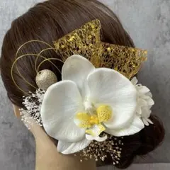 胡蝶蘭　髪飾り　成人式　結婚式　和装　振袖　卒業式　袴　七五三　水引前撮り　白