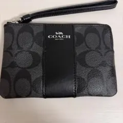 coach コーチ　ポーチ　小物ケース　ブラック　レザー　シグネチャー　ロゴ