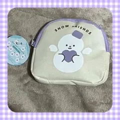 キャンドゥ 雪だるま ダイカットポーチ 紫