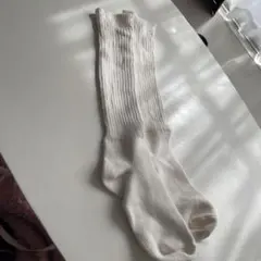 ホワイト＊ルーズソックス＊リブ編みロングソックス 20～22cm 丈約26cm