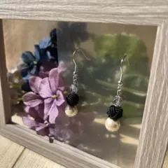 ハンドメイド　水引　ピアス　3連　黒