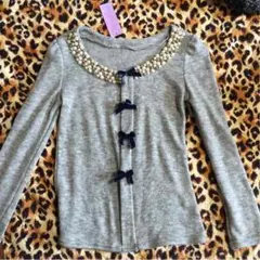 タグ付き新品 ビジュー リボン カーディガン