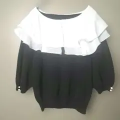 イング INGNI ニット セーター 長袖 フリル M 黒 ブラック トップス