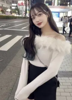 GRL グレイル 三上悠亜 ファーオフショルダーニットトップス［an1271］