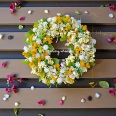ミモザと小花のドライフラワー風リース 造花 高品質 リアル お花盛り盛り