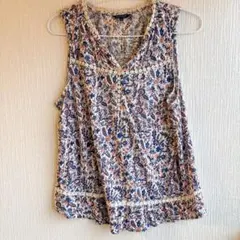 ラッキーブランド ノースリーブ 【L】総柄 レース ボヘミアン インポート 古着