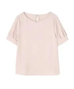 NBB [洗える]ハートネック半袖ブラウス　S　ピンク