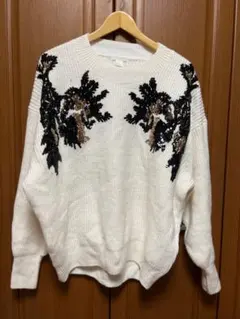 H&M ビジュー　刺繍　ニット　ドルマン型　ウール混