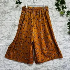 花柄ワイドパンツ マスタード　ウエストゴム 【3Ⅼ】　ゆったり　大き目