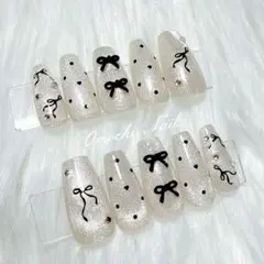 ネイルチップ ワンホン マグネット 韓国 量産型 リボン 上品 サイズオーダー