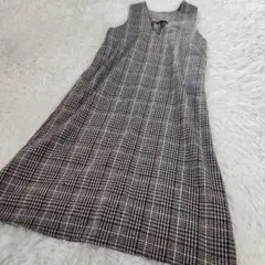 ナチュラルクチュール ワンピース ロング チェック ノースリーブ グレー
