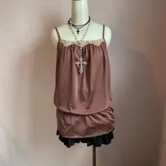 胸元刺繍キャミソール　サテン生地　フェアリーグランジ　00s' バレエコア