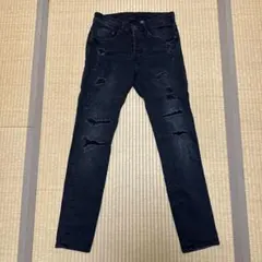 H&M ブラックスキニー クラッシュデニム