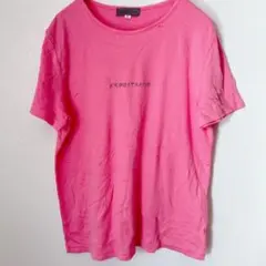 エスプリミュール クルーネック 半袖 Tシャツ ラインストーン ロゴ L 桃 綿のサムネイル