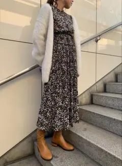 フラワープリント長袖マキシワンピース