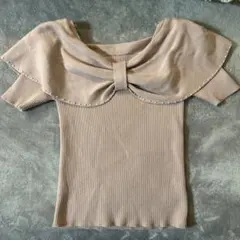 GRL グレイルリボン付きオフショルダー半袖ニット