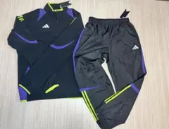 adidas ジャージ 上下セット 黒/紫/黄緑