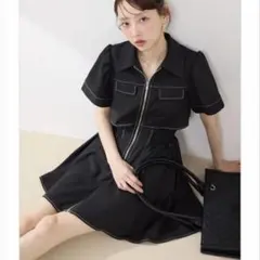 rienda バストフレアミニワンピース ブラックのサムネイル