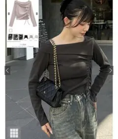 グレイル　GRL オフショルドロストテレコトップス［tu1412］チャコール