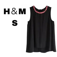 H&M ノースリーブ チュニック ブラック 刺繍ネックのサムネイル
