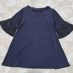 美品 レディース チュニック ブラウス バックリボン 袖透け感 韓国製 トップス