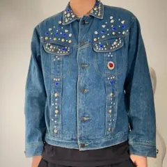 香港製 80s90s Vintage スタッズ ラインストーン デニムジャケットのサムネイル
