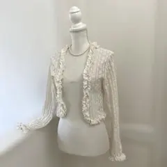 K.er★アイボリー フリル付き総レース　羽織りカーディガン