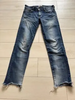 スキニーデニム ダークブルー フリンジ裾ungrid23