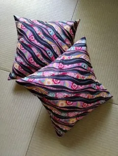 新品　ハンドメイドクッションカバー 　二枚セット　和モダン