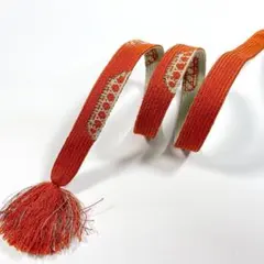 帯締め 手組 平組紐 正絹 金糸 籠目 柿色 アンティーク着物 192