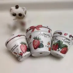 いちご　うさぎ　ハムスター？可愛い鉢　ロボットセット 多肉植物　リメイク