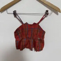 赤と茶色のチェック柄フリルビスチェ