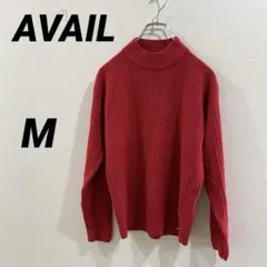 AVAIL ケーブル編み ハイネックニット セーター 赤 レッド レディースMのサムネイル