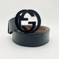 グッチ ベルト インターロッキング GGスプリーム 総柄 シマ PVC ブラック グッチ ベルト インターロッキング GGスプリーム 総柄 シマ PVC