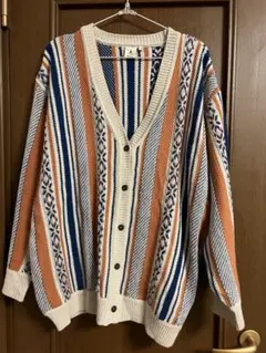 ニコアンド ヴィンテージライクアソート柄カーディガン ロング オレンジ