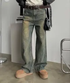 即日発送SHAGGIE オーロララインストーン付きヴィンテージルーズデニムパンツのサムネイル